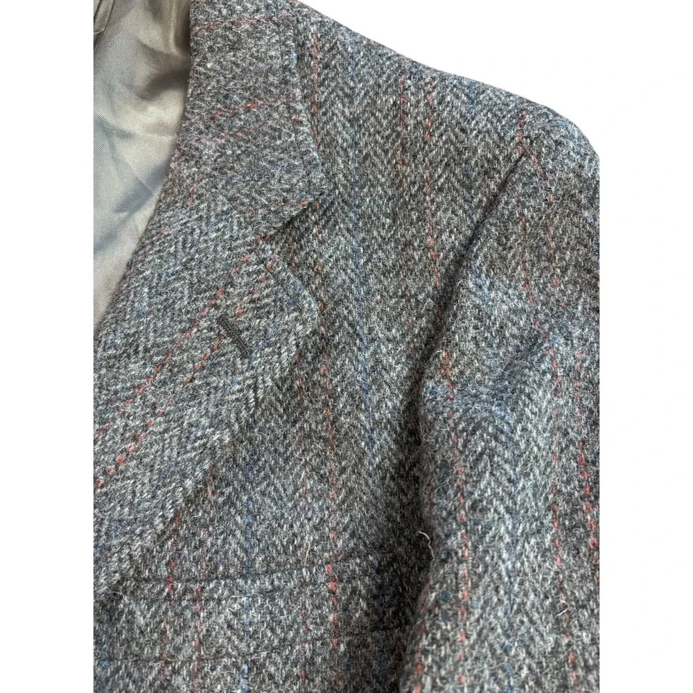 Vintage Harris Tweed Sport Coat Mens Grey, Blue/Red Color Fleck Wool Jacket XL‎